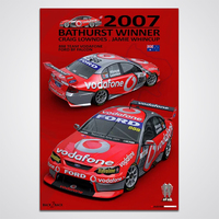 2007 Bathurst Winner Craig Lowndes &amp; Jamie Whincup 888 Ford BF Falcon Limited Edition Print
